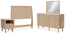 Load image into Gallery viewer, Cielden Full Upholstered Panel Bed with Mirrored Dresser and Nightstand
