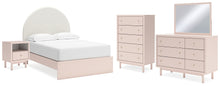 Load image into Gallery viewer, Wistenpine Full Upholstered Panel Bed with Mirrored Dresser, Chest and Nightstand
