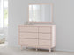 Wistenpine Full Upholstered Panel Bed with Mirrored Dresser, Chest and 2 Nightstands