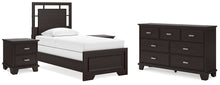 Load image into Gallery viewer, Covetown Twin Panel Bed with Dresser and 2 Nightstands
