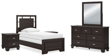 Load image into Gallery viewer, Covetown Twin Panel Bed with Mirrored Dresser and 2 Nightstands
