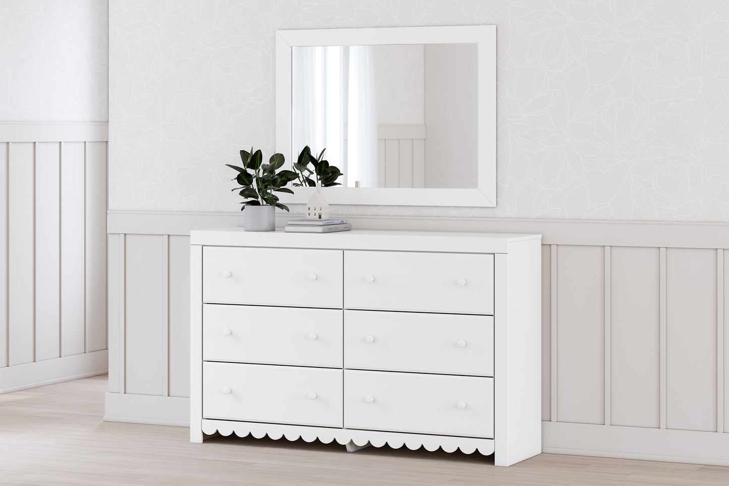 Mollviney Full Panel Bed with Mirrored Dresser and 2 Nightstands